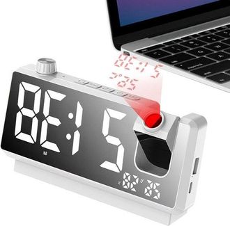 OEM Reloj De Proyecci&oacute;n Digital - Despertador Con Temporizador Inteligente - Dormitorio Moderno - Giratorio 180 Grados - 7,3 X 3,5 Pulgadas - Blanco