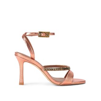 Kurt Geiger Womens Leather Crystal Strap Sandal 90 Heels - Peach - Size UK 5