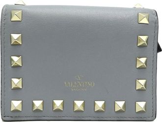 Valentino Garavani Gray Leather Wallet (Bi-Fold) (Pre-Owned)