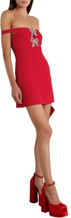 Self Portrait Red Crystal Bow Detail Mini Dress Size XS