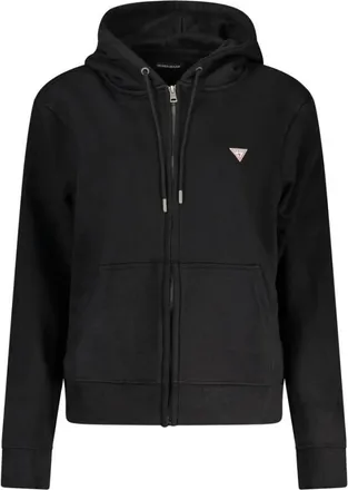 Guess Hoodies & sweatvesten, Dames, Zwart, M, Katoen, Zwarte Katoenen Hoodie met Rits