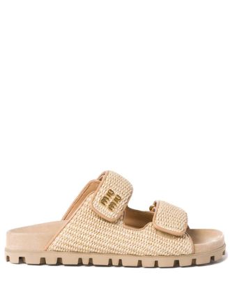 Miu Miu Touch-Strap Raffia Sandals