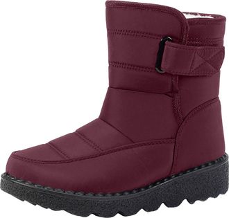 Generic Waterproof Boots Womens Size 6 Warm Cotton Boots Mid Calf Boots Boots With Non Soles Waterproof Anti-Slip Ankle Booties (Wine, 8.5)