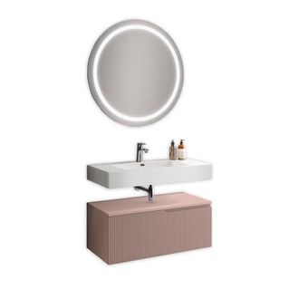 Aquadesign Mueble de ba&ntilde;o 3 piezas en mdf blanco/rosa empolvado