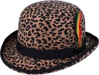 Maz Accessoires Unisex Hard Top Wool Bowler Hat With Feather Satin Lined Sizes S to XL