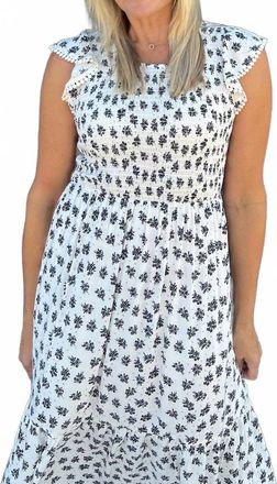 THML Clothing Printed Smocked Midi Dress In Black/cream