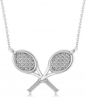 Allurez Double Tennis Racket Charm Pendant Necklace 18K White Gold