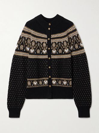 Khaite Cardigan In Cashmere Fair Isle Marc - Nero