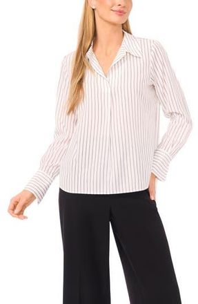 Halogen Stripe Johnny Collar Shirt in New Ivory at Nordstrom Rack, Size X-Small