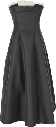Alberta Ferretti Gray Mikado Lace Geometric Neckline Silk-Blend Dress