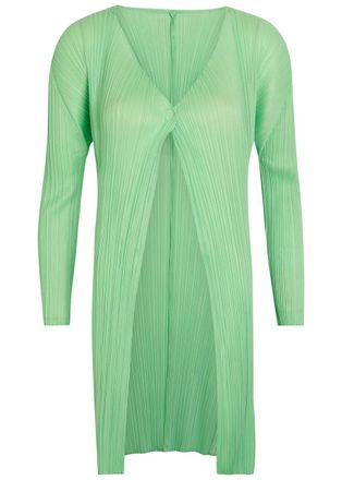 Pleats Please Issey Miyake Pleated Woven Coat - Light Green - 3