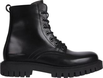 Tommy Hilfiger Zwarte Chunky Enkellaarsjes - Heren - Veterlaarzen - Zwart - 42 EU - Leer - Schoenen
