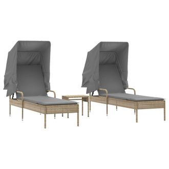 vidaXL Vidaxl - Lettini Prendisole 2 Pz Con Baldacchino E Tavolino Polyrattan