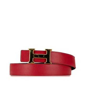 Herm&egrave;s Red Leather Constance H Reversible Belt Size 85 Size M