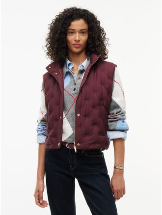 Tommy Hilfiger Womens Water-Repellent Quilted Down Vest - Deep Burgundy - XL