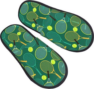 Generic Home Slipper Green Tennis Rackets And Balls Warm Slipper Unisex House Shoes Non-Slip Scuff Slippers For Bedroom Hotel Travel M