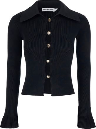 Self Portrait Fitted Ribbed Knit Cardigan with Bold Front Cutouts