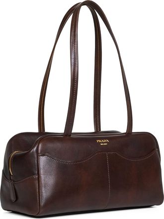 Prada Womens Satchel Bag Brown Calf Leather Shoulder