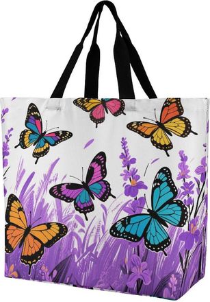 Generic Colorful Butterflies Shoulder Bag Foldable Handbag Reusable Tote Bags For Beach Camping Picnic