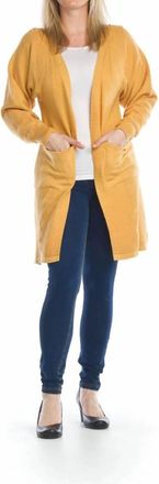 Papillon Rib Detail Long Cardigan With Pockets In Mustard