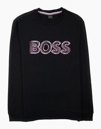 HUGO BOSS Mens Hugo Boss Salbo 1 Embroidered Layered Logo Sweatshirt Black 001 - Size: 42