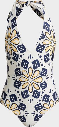 Lemlem Lidya Geometric Floral One-Piece Swimsuit
