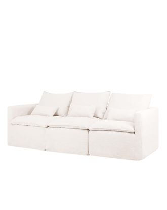 Deco Wood Sof&aacute; modular recto de algod&oacute;n y lino desenfundable blanco 280x97cm