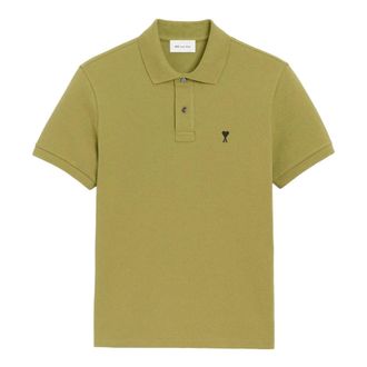 Ami Polo Shirts, male, Green, Size: XL Polo With Contrasted de Coeur