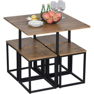 HOMCOM Set 5 Pz Tavolo con Sgabelli in Stile Industriale per Cucina - Homcom