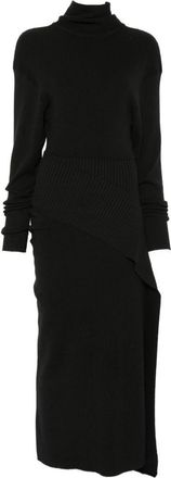 Lanvin Asymmetrical Ribbed Knit Midi Dress - Black