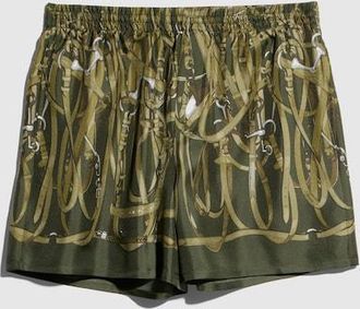 Gucci Printed Silk Twill Shorts, Size 44, Green