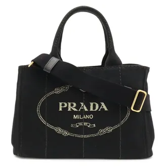 Prada Canapa Black Nero Canvas Handbag Shoulder Bag Tote Bag (Pre-Owned)