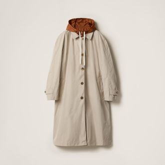 Miu Miu Reversible Single-breasted Panama Cotton And Technical Pong&eacute; Coat, Woman, Limestone/cinnamon, Size 40