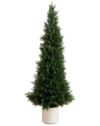 Nearly Natural 5ft UV-Resistant Artificial Cedar Tree In Decorative White Planter (Indoor/Outdoor)