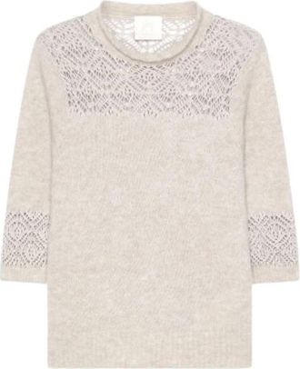 Marella Breiwerk > Lange Breisels - Dames - Ronde hals truien - Beige - M - Truien & Vesten