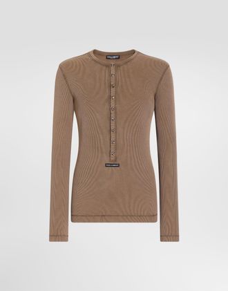 Dolce & Gabbana Serafino Ribbed T-shirt - Man T-shirts And Polos Brown 44