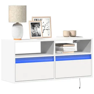 vidaXL Vidaxl Mobile Tv A Parete Con Luci Led Bianco 100x31x45 Cm