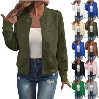 Generic Zip Up Sweatshirt For Women No Hood Solid Color Cotton Long Sleeves Ladies Lightweight Jackets Fashion Slim Fit Plus Size Cardigans Casual Soft Comfor