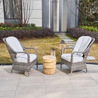 Direct Wicker 3-Piece Outdoor Garden Bistro Set, Grey Rattan Chairs with a Beige Concrete Side Table in Natural | Size: 2 Pack