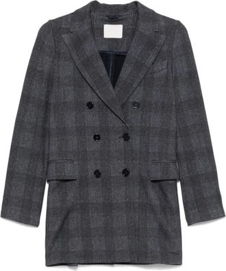 Circolo 1901 Geruite Double-Breasted Jas Blauw - Dames - Blazers - Grijs - XL - Katoen - Jassen