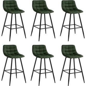 Woltu Set di 6 sgabelli da bar con poggiapiedi, sgabello da bar/bistrot, seduta in velluto, gambe in metallo, verde scuro - Woltu