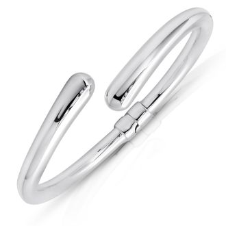 MAX + STONE 925 Sterling Silver 7 Inch Bypass Open Bangle Bracelets with Hinged Clasp