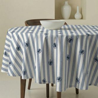 Muare Home Mantel redondo antimanchas 100% algod&oacute;n azul marino Di&aacute;metro 190 cm