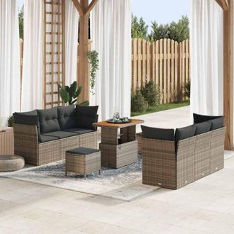 vidaXL Conjunto De Sof&aacute; De Jard&iacute;n 9 Pcs Gris Rat&aacute;n Sint&eacute;tico Vidaxl