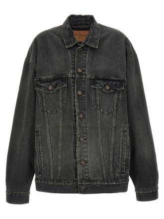 Balenciaga Womens Denim Jacket With Used Effect