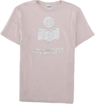 Isabel Marant Zewel Light Pink Textured Logo Linen T-Shirt