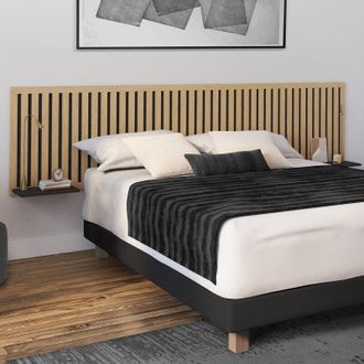 IDMarket Idmarket - Testiera sospesa aria 240 cm con doghe verticali e ripiani in legno e nero