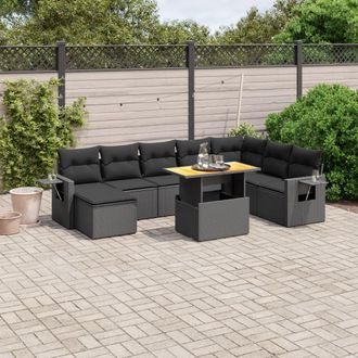 vidaXL Set De Sof&aacute;s De Jard&iacute;n 8 Piezas Y Cojines Rat&aacute;n Sint&eacute;tico Negro Vidaxl