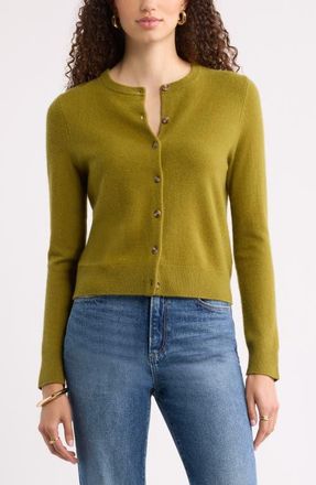 Nordstrom Cashmere Crewneck Cardigan in Olive Woodland at Nordstrom, Size Xx-Large