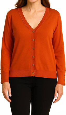 Marble Scotland Button Down V Neck Sweater In Orange